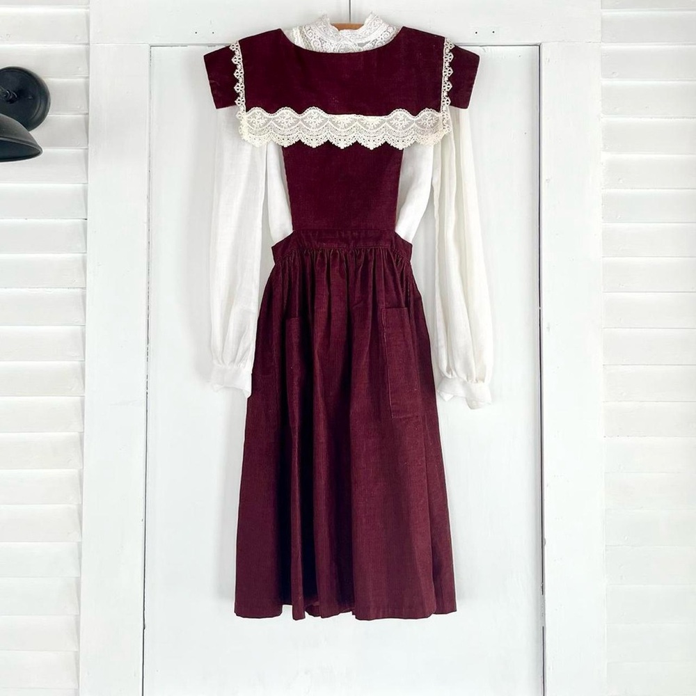 Vintage Gunne Sax Beautiful Corduroy Cotton Pinafore Prairie Dress XS 0 2 - Picture 2 of 8